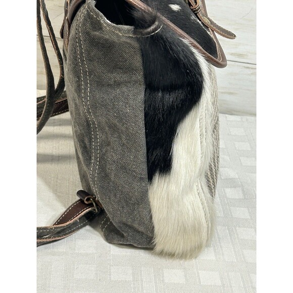 MINTY MYRA BAGS Horse Hair Canvas Leather Backpack Gray Brown Large travel purse - Picture 5 of 16